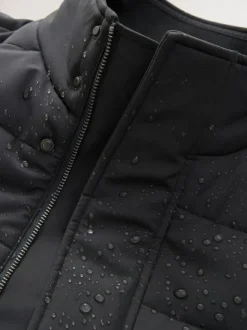 Zwart - Gewatteerde regenbestendige jas met opstaande kraag