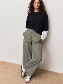 Zwart - Gingham Wide Leg Trousers