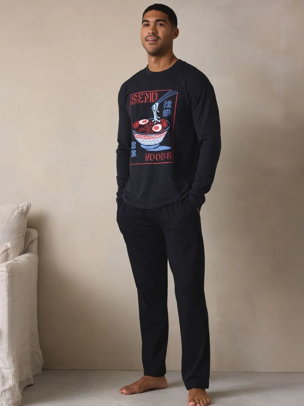 Zwart - Graphic Long Sleeve Jersey Pyjamas Set