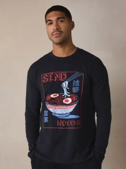 Zwart - Graphic Long Sleeve Jersey Pyjamas Set