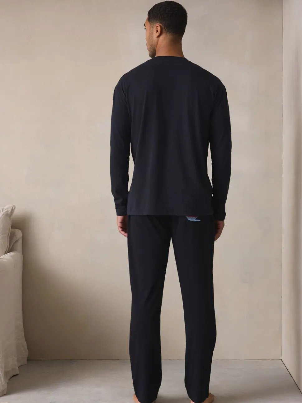 Zwart - Graphic Long Sleeve Jersey Pyjamas Set