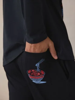 Zwart - Graphic Long Sleeve Jersey Pyjamas Set