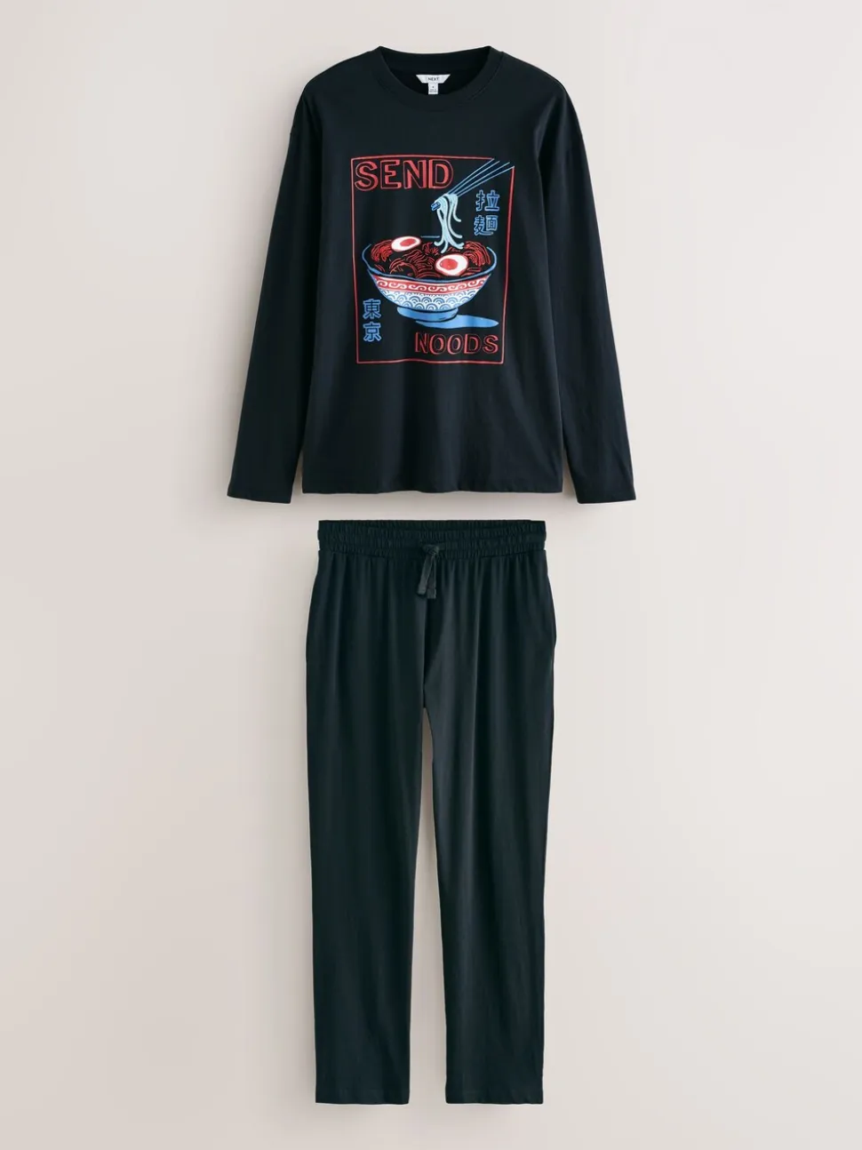 Zwart - Graphic Long Sleeve Jersey Pyjamas Set