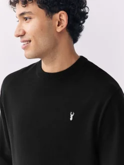 Zwart - Hertlogo - Regular Fit Cotton Rich Crew Neck Jumper