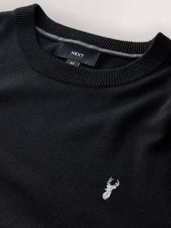 Zwart - Hertlogo - Regular Fit Cotton Rich Crew Neck Jumper