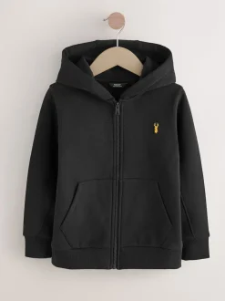 Zwart - Hoodie met logo en ritssluiting (3-16jr)