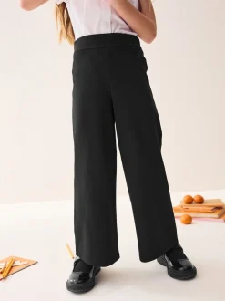 Zwart - Jersey broek met wijde pijpen, stretch en hoog katoengehalte (3-17jr)