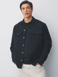 Zwart - Jersey keperstof Overshirt met drukknopen