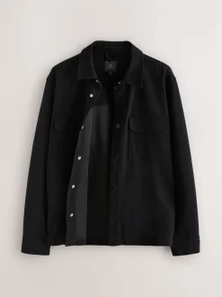 Zwart - Jersey keperstof Overshirt met drukknopen