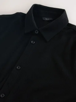 Zwart - Jersey overhemd met textuur