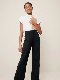 Zwart - Jersey schoolbroek met bootcut, hoge elastische taille, hoog katoenpercentage en stretch (9-17jaar)