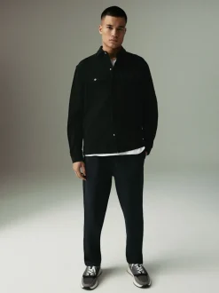 Zwart - Joggingbroek van keperstof met rechte pijpen en textuur