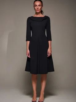 Zwart - Jolie Moi Buttoned Fold Collar Midi Dress