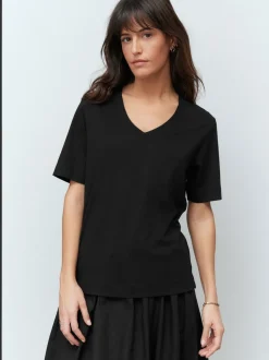 Zwart - Katoenen Modal ruimvallend V-hals T-shirt
