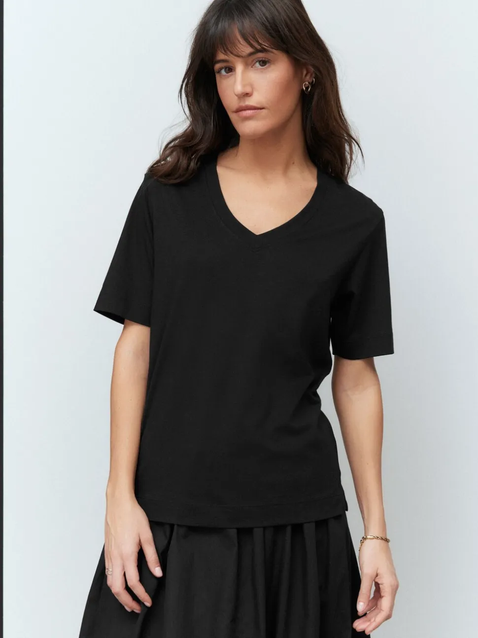 Zwart - Katoenen Modal ruimvallend V-hals T-shirt