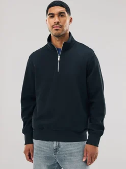 Zwart - Kwartrits - Sweatshirt van jersey met hoog katoengehalte