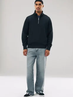 Zwart - Kwartrits - Sweatshirt van jersey met hoog katoengehalte
