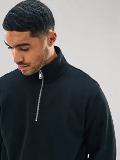 Zwart - Kwartrits - Sweatshirt van jersey met hoog katoengehalte