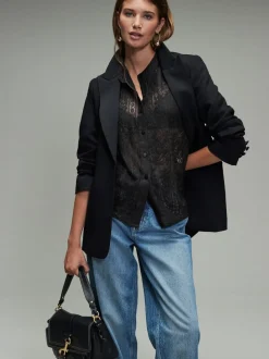 Zwart - Lace Half Sleeve Blouse
