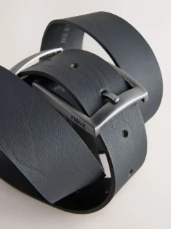 Zwart - Leather Belt With Double Keeperloop