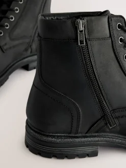 Zwart - Leather Toe Cap Zip Up Boots