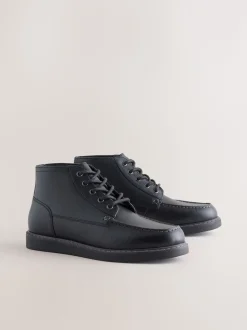 Zwart - Leren Boots met middelhoge Sleehakken