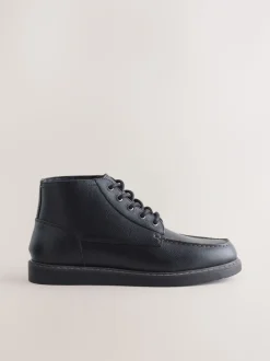 Zwart - Leren Boots met middelhoge Sleehakken
