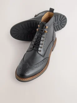 Zwart - Leren brogue laarzen