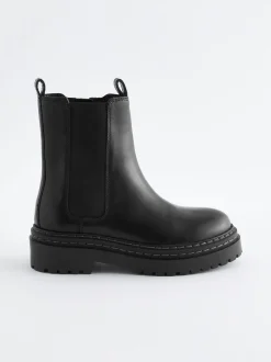Zwart - Leren Chunky Chelsea Boots