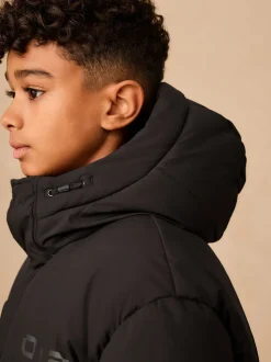 Zwart - Longline Shower Resistant Padded Coat (3-17yrs)