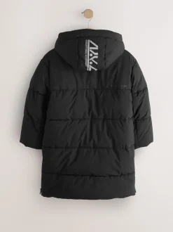 Zwart - Longline Shower Resistant Padded Coat (3-17yrs)