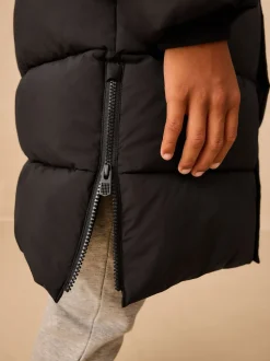 Zwart - Longline Shower Resistant Padded Coat (3-17yrs)