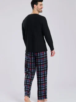 Zwart - Loungeable Fleece Check Trousers Pyjama Set