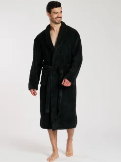 Zwart - Loungeable Fleece Shawl Collar Dressing Gown