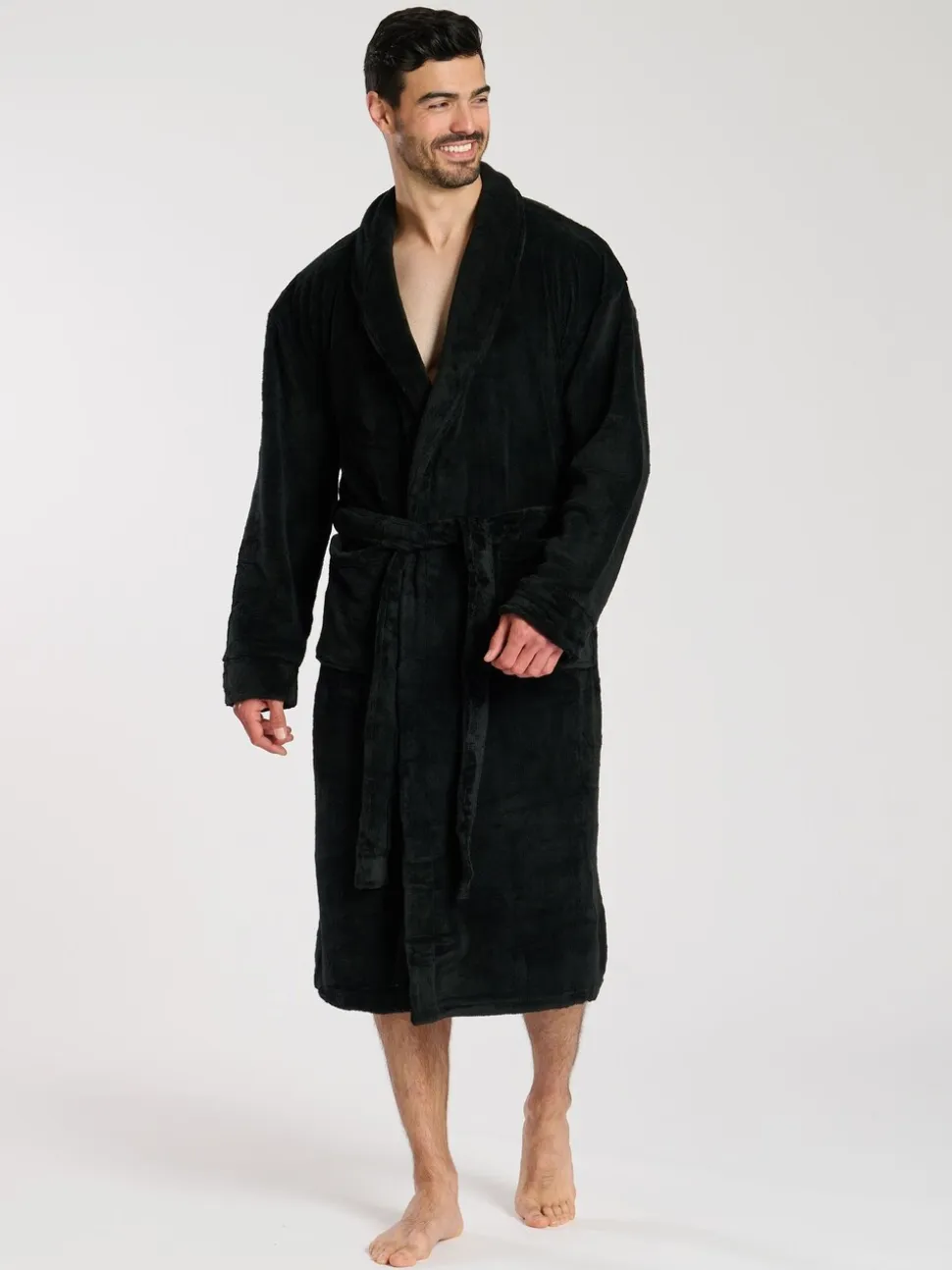 Zwart - Loungeable Fleece Shawl Collar Dressing Gown