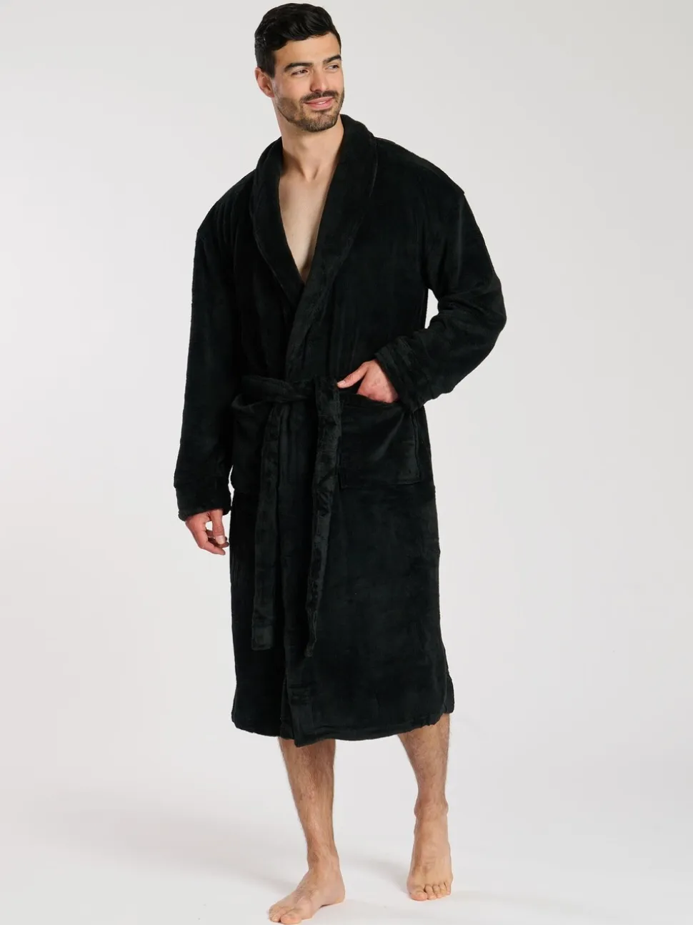 Zwart - Loungeable Fleece Shawl Collar Dressing Gown