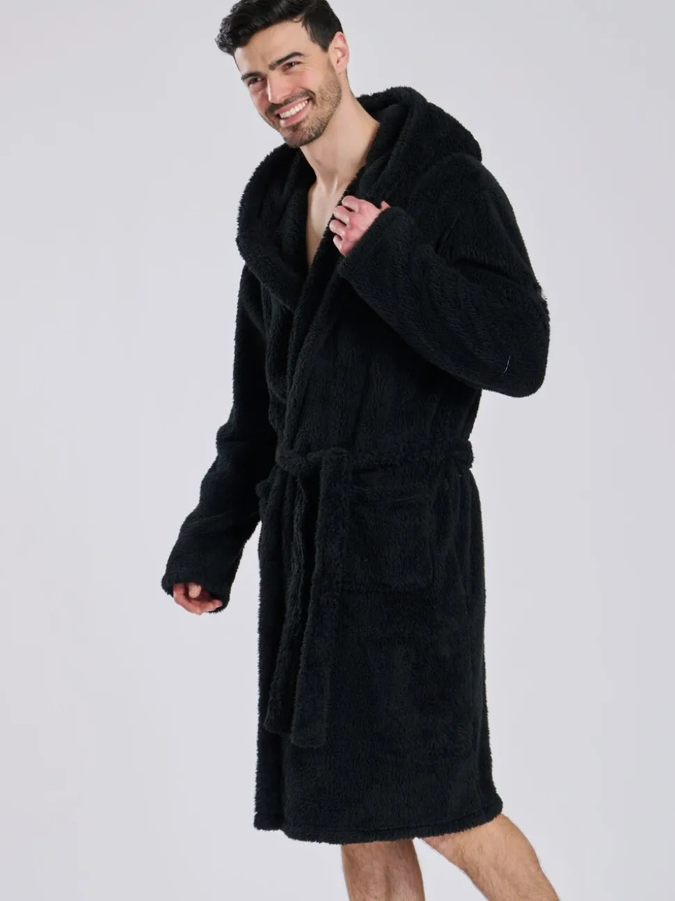 Zwart - Loungeable Sherpa kamerjas met capuchon