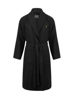 Zwart - Lyle & Scott 100% katoenen premium badjas met wafeldessin