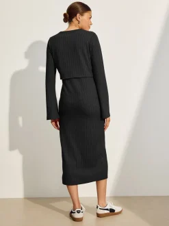 Zwart - Maternity Long Sleeve Nursing Shelf Dress