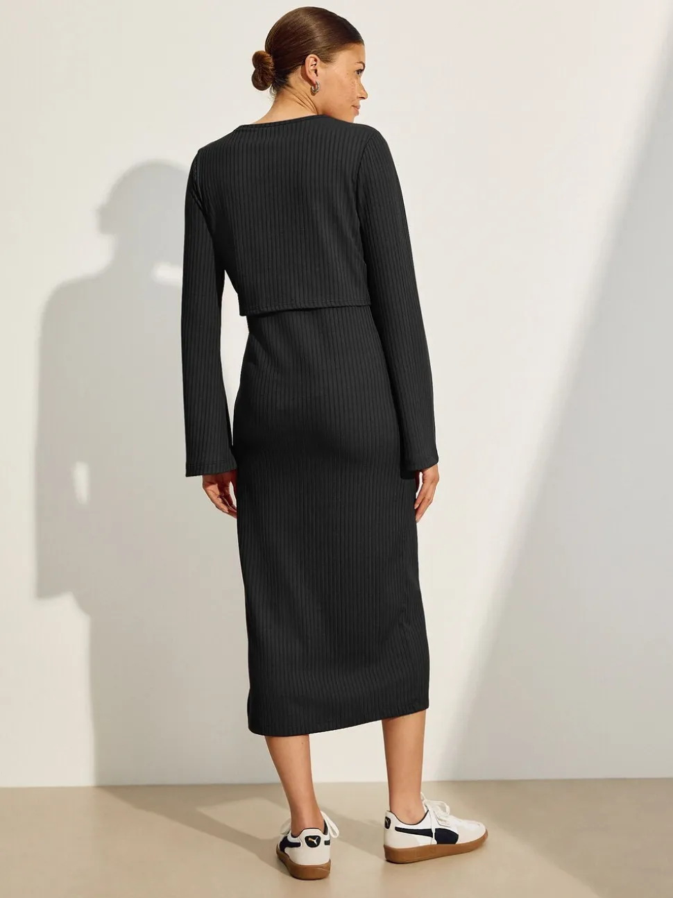 Zwart - Maternity Long Sleeve Nursing Shelf Dress