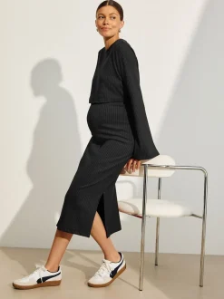 Zwart - Maternity Long Sleeve Nursing Shelf Dress