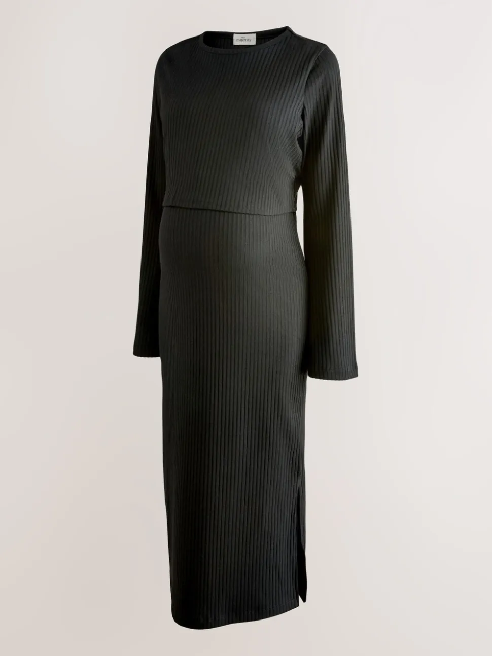 Zwart - Maternity Long Sleeve Nursing Shelf Dress
