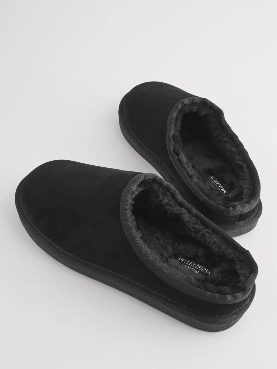 Zwart - Met imitatiebont gevoerde Signature suède pantoffelmuiltjes