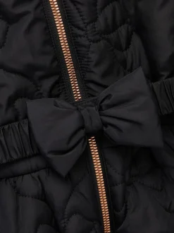 Zwart - Monsoon Faux Fur Hooded Bow Quilted Coat