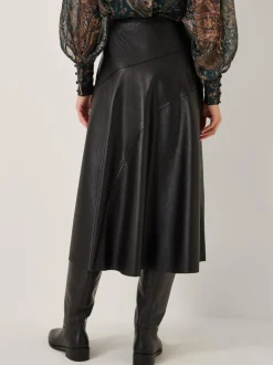 Zwart - Monsoon Marnie Faux Leather Midi Skirt