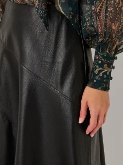 Zwart - Monsoon Marnie Faux Leather Midi Skirt