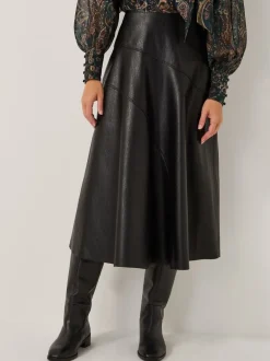 Zwart - Monsoon Marnie Faux Leather Midi Skirt