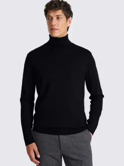 Zwart - MOSS Merino-Blend Roll Neck Jumper