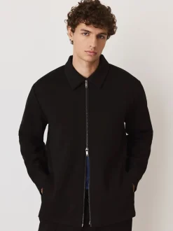 Zwart - N. Premium Soft Touch Scuba Zip Through Shacket