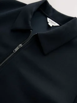 Zwart - N. Premium Soft Touch Scuba Zip Through Shacket